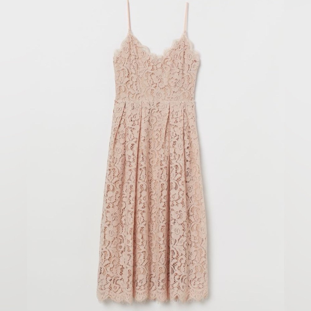 H&M Blush Pink Lace Midi Dress EUC